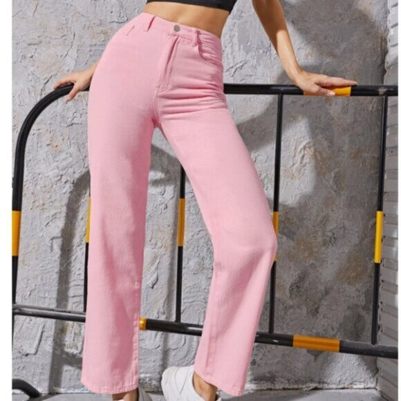 High Waisted Denim Pant Jeans  Size 6 Medium SHEIN Wide Leg - Picture 1 of 8